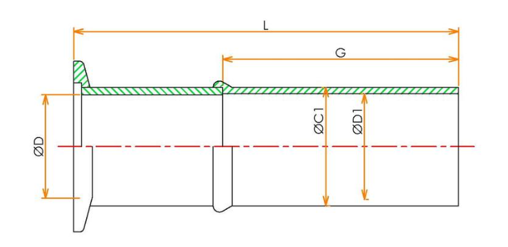 ISOK63 ｶﾞﾗｽｱﾀﾞﾌﾟﾀ 2.5inch SUS/ﾎｳｹｲ酸 L=137 寸法画像